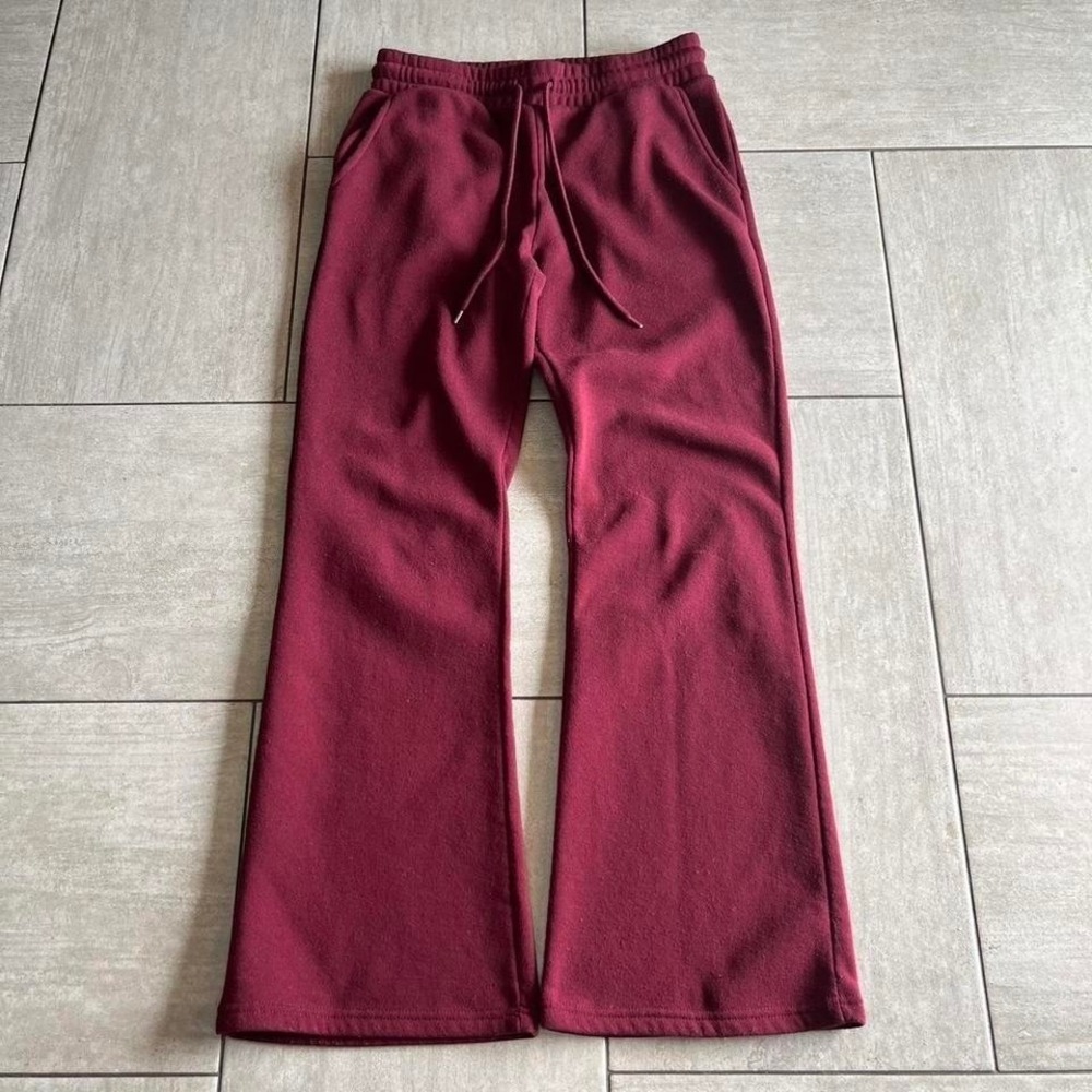 Ambiana Womens Burgundy Wide Leg Fleece Sweatpants Size M Drawstring Joggers